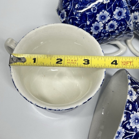 Vintage Crownford Staffordshire Blue Calico Lot Of 6 Teacups England Ironstone - Picture 8 of 9